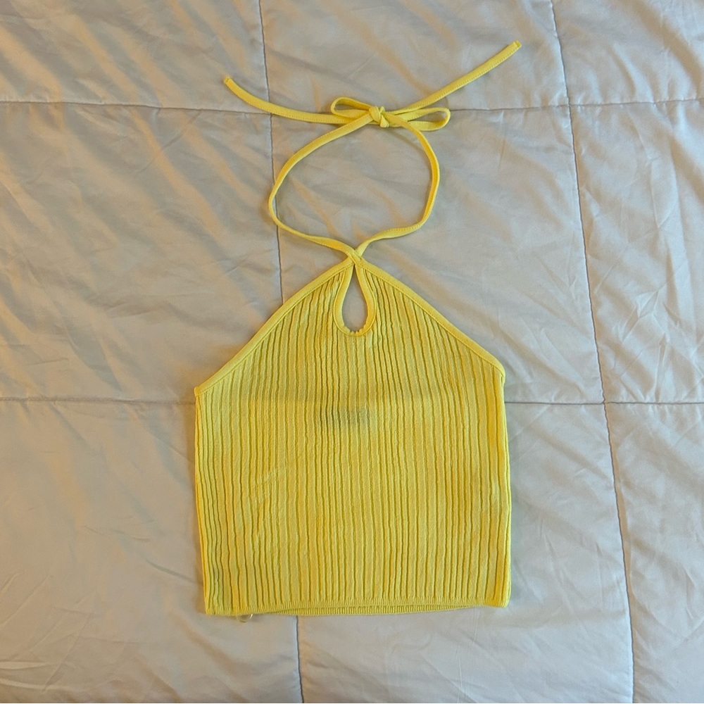 Stradivarius Top - Light Yellow Halter Crop Top